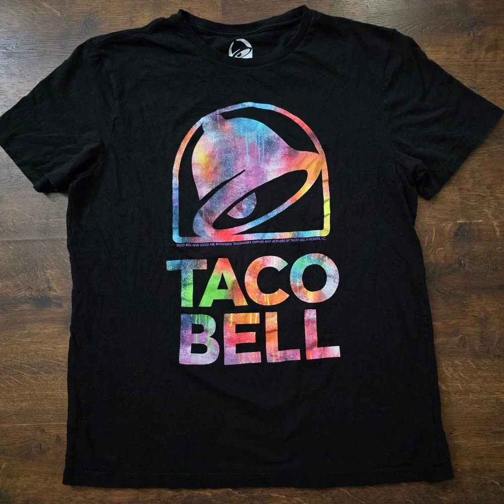 Taco Bell Mens Rainbow Watercolor Logo Graphic T-Shirt Black Large